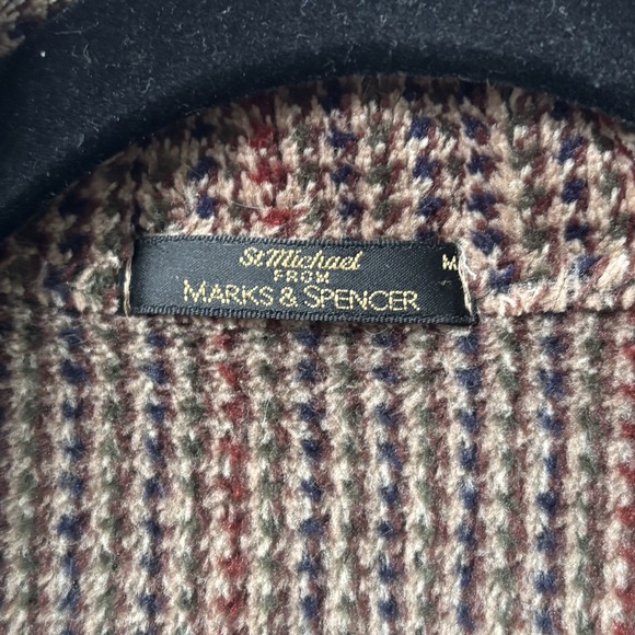 Vintage St. Michael M&S Chenille Button Up Sweater Mens M Chore Houndstooth UK - Picture 2 of 8